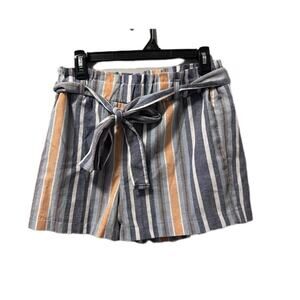 Must Have Striped Women Shorts with Belt paper bag style blue orange white